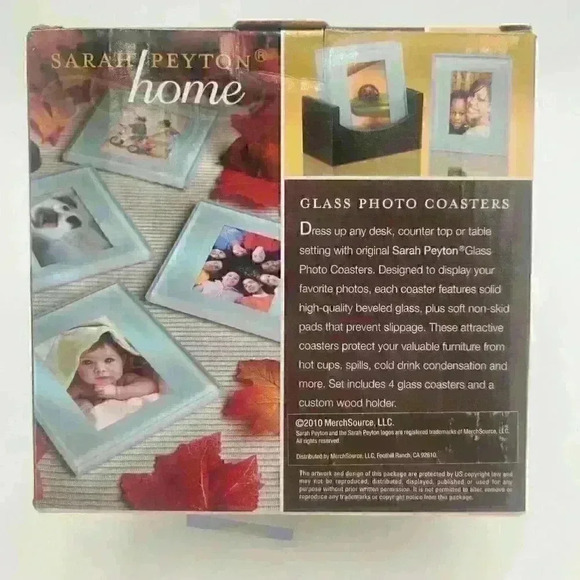Set of 4 Frosted Glass Photo Coasters with Wood Stand by Sarah Peyton Home - Picture 8 of 14